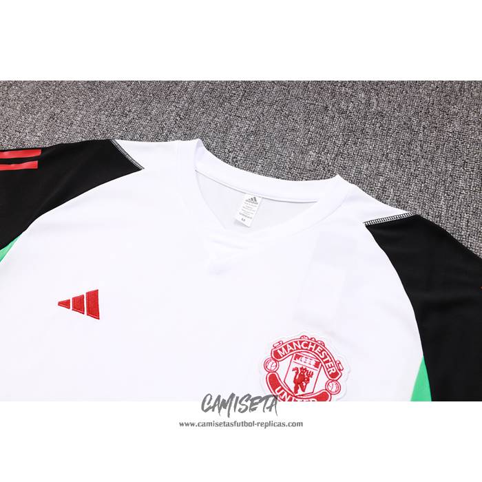 Chandal del Manchester United 2023-2024 Manga Corta Blanco y Negro - Pantalon Corto